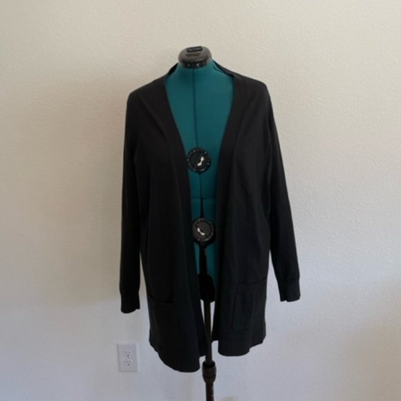 Lands End Outfitters Black Cotton Open Long Cardigan XL - Picture 2 of 5